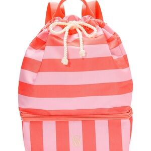 NWT Victoria’s Secret Striped Pink and Coral Backpack Cooler
